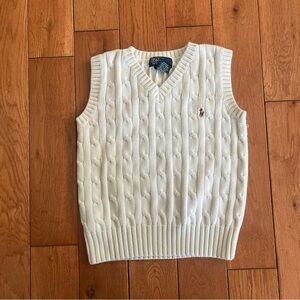 Polo by Ralph Lauren Boys Cream Cable Knit V-Neck Sweater Vest - Size 5